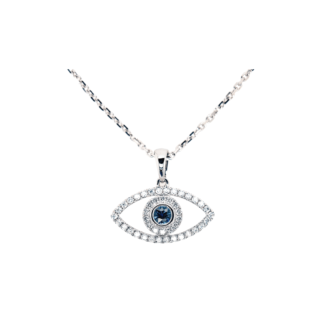 Large Diamond & Sapphire Eye Pendant Jacque Fine Jewellery